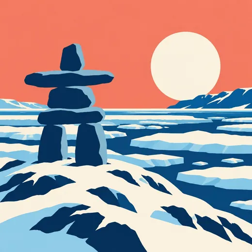 Vector illustration of an inukshuk at sunset