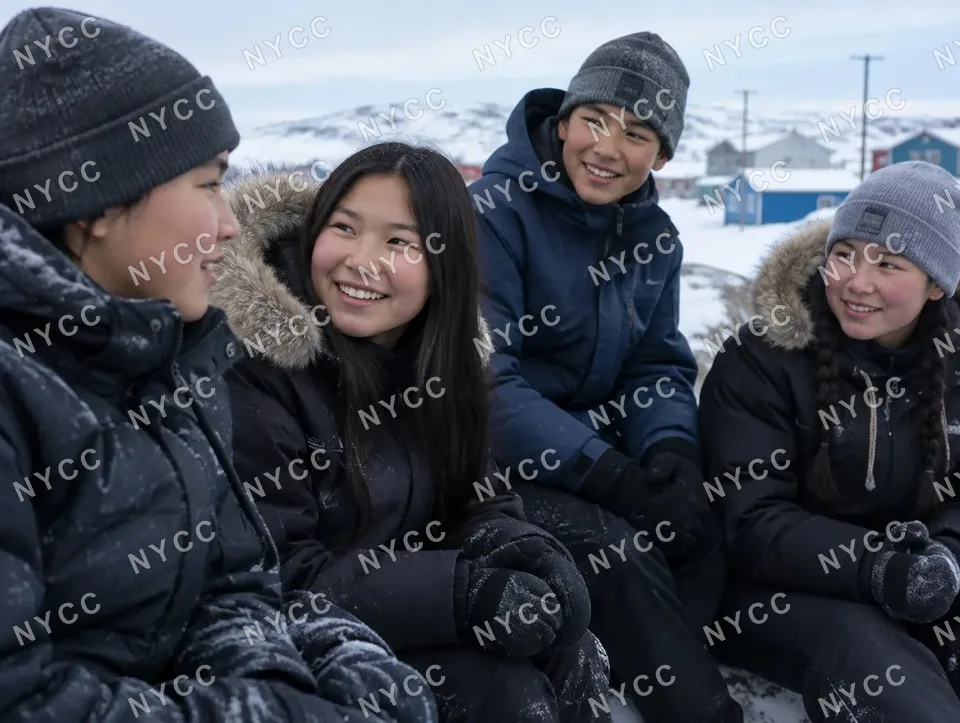 Friends outside in winter
