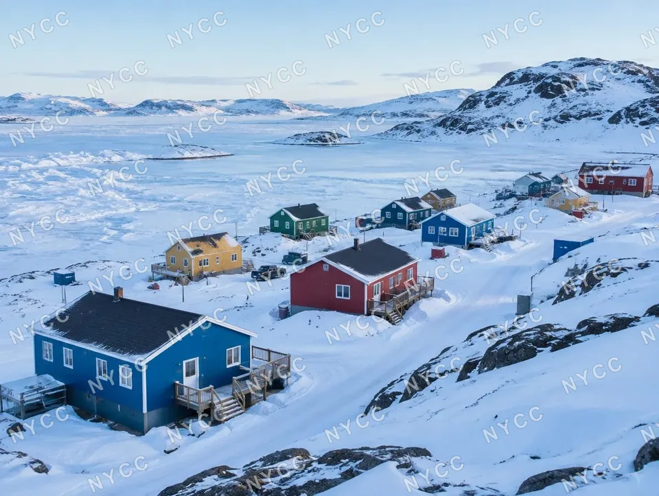 Houses on a snowy hillside
