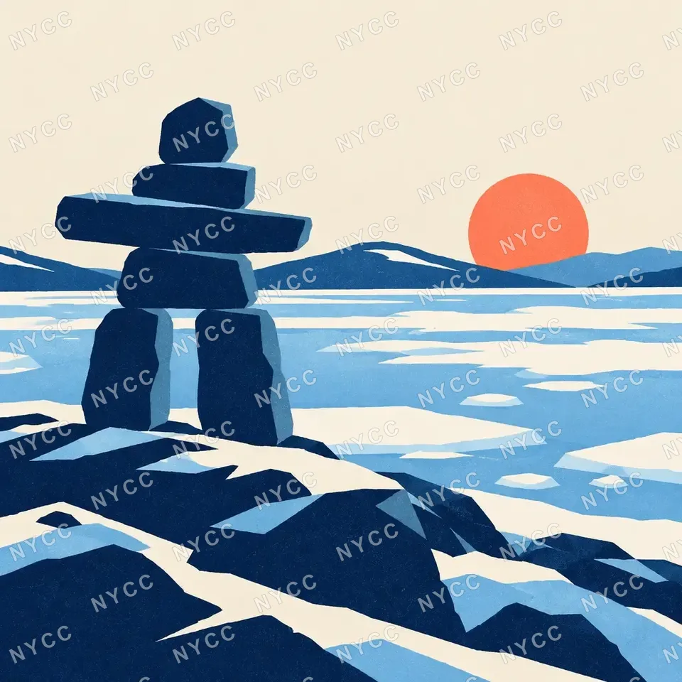 Inukshuk at sunset illustration