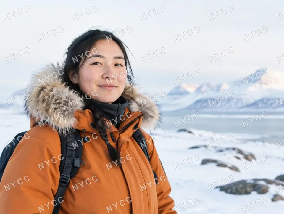 Orange parka on the land